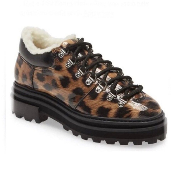 SCHUTZ Lucille Vernizes Lug Sole Sherling Lined Lace Up Booties Size 6.5 NWT - Picture 1 of 5